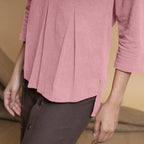 Pink Cotton Flax Box-Pleated High Low Top