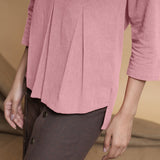 Pink Cotton Flax Box-Pleated High Low Top
