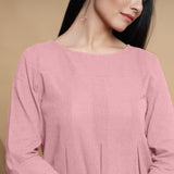 Pink Cotton Flax Box-Pleated High Low Top
