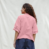 Pink Cotton Flax Button-Down Shirt