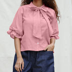 Pink Cotton Flax Button-Down Shirt