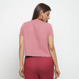 Pink Cotton Flax Button-Down Short Sleeves Shirt