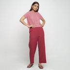 Pink Cotton Flax Button-Down Short Sleeves Shirt