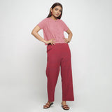 Pink Cotton Flax Button-Down Short Sleeves Shirt