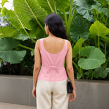 Pink Cotton Flax Button-Down Sleeveless Waistcoat