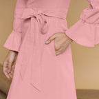 Pink Cotton Flax Mandarin Collar Floor Length Tier Dress