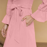 Pink Cotton Flax Crew Neck Floor Length Tier Dress