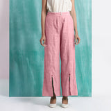 Pink Cotton Flax Elasticated Mid-Rise Wide Legged Pant