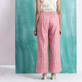 Pink Cotton Flax Elasticated Mid-Rise Wide Legged Pant