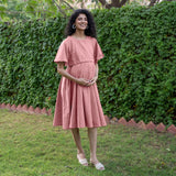 Pink Cotton Flax Fit and Flare Knee Length Pre and Post Maternity Dress
