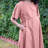 Pink Cotton Flax Fit and Flare Knee Length Pre and Post Maternity Dress