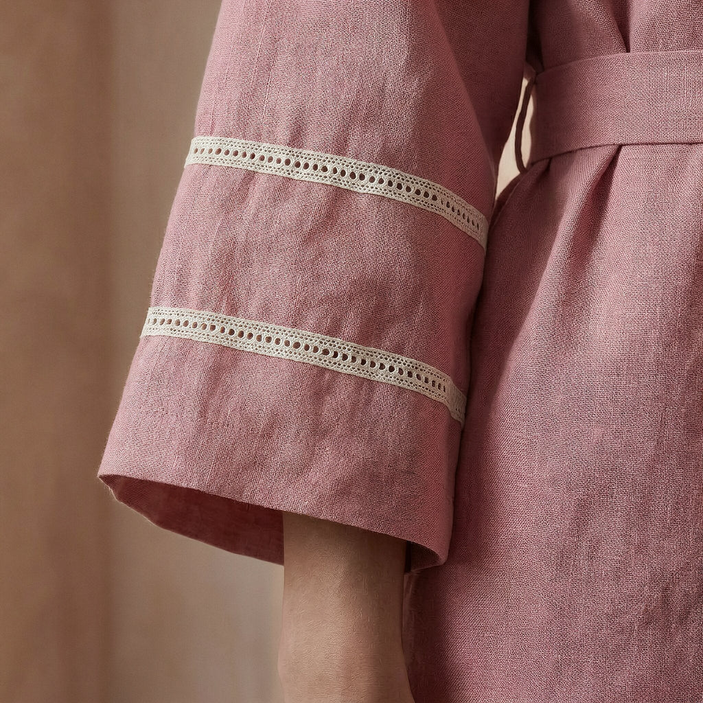 Pink Cotton Flax Kyoto Kimono Sleeve Wrap Top
