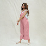 Pink Cotton Flax Midi Dungaree Jumpsuit