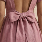 Pink Cotton Flax Open-Back Fit and Flare Knee Length Dress