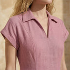 Pink Cotton Flax Paneled A-Line Midi Dress