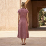 Pink Cotton Flax Paneled A-Line Midi Dress