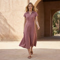 Pink Cotton Flax Paneled A-Line Midi Dress