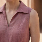 Pink Cotton Flax Paneled Sleeveless Maxi Dress