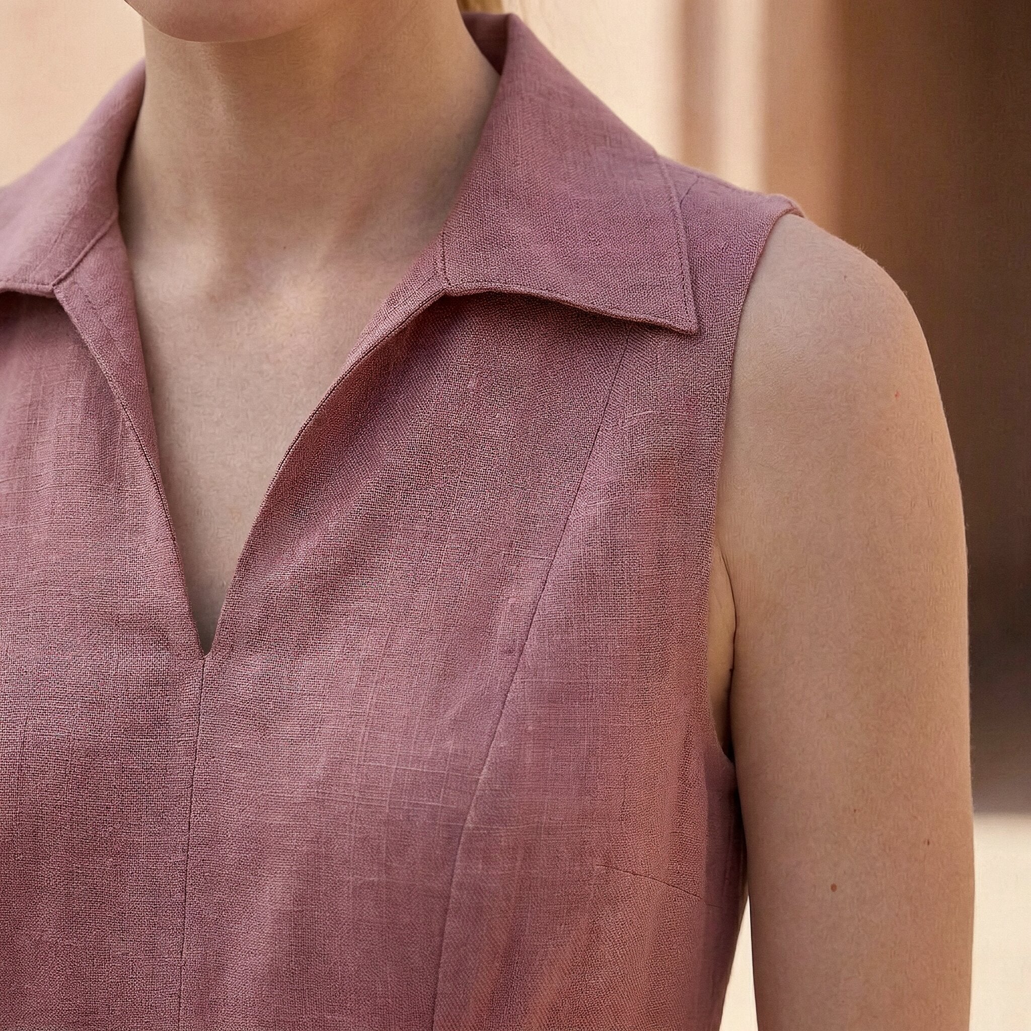 Pink Cotton Flax Paneled Sleeveless Maxi Dress