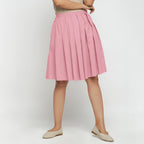 Front View of a Model wearing Pink Cotton Flax Pleated Skirt