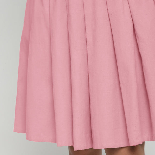 Close View of a Model wearing Pink Cotton Flax Pleated Skirt