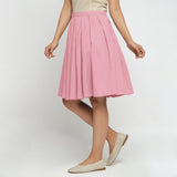 Left View of a Model wearing Pink Cotton Flax Pleated Skirt
