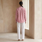 Pink Cotton Flax Relaxed Full Sleeve Button-Down Shirt