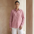 Pink Cotton Flax Relaxed Full Sleeve Button-Down Shirt