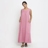 Pink Cotton Flax Scoop Neck Sleeveless Maxi Dress