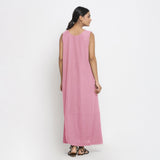 Pink Cotton Flax Scoop Neck Sleeveless Maxi Dress
