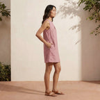 Pink Cotton Flax Sleeveless A-Line Short Shift Dress