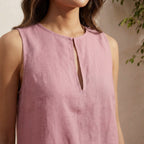 Pink Cotton Flax Sleeveless A-Line Short Shift Dress