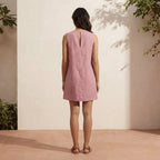 Pink Cotton Flax Sleeveless A-Line Short Shift Dress