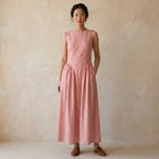Pink Cotton Flax Sleeveless Paneled Maxi Dress