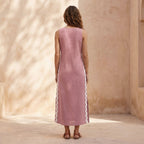 Pink Cotton Flax Wavy Stripe Maxi Shift Dress