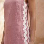 Pink Cotton Flax Wavy Stripe Maxi Shift Dress
