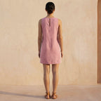 Pink Cotton Flax Wavy Stripe Short Shift Dress