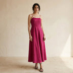 Pink Cotton Poplin Ankle Length Flared Sundress