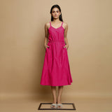 Pink Cotton Poplin Elasticated Midi Cami Dress