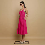 Pink Cotton Poplin Elasticated Midi Cami Dress