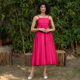 Pink Cotton Poplin Fit and Flare Midi Empire Dress