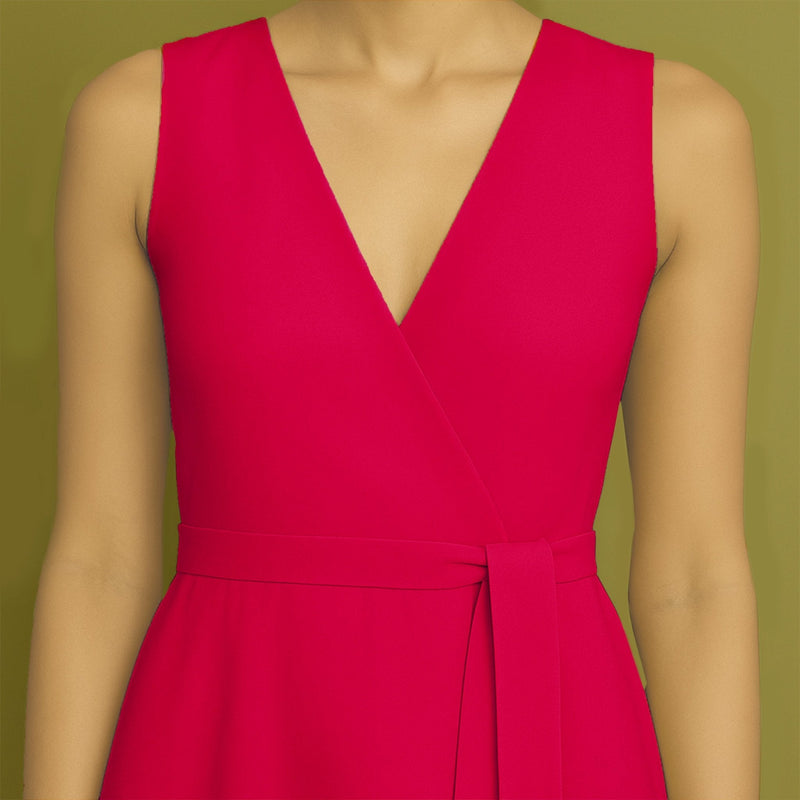 Pink Cotton Poplin Fit and Flare Sleeveless Midi Dress