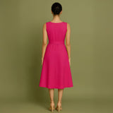 Pink Cotton Poplin Fit and Flare Sleeveless Midi Dress