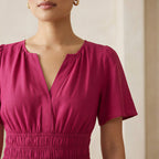 Pink Cotton Poplin Flutter Sleeve Tie-Back Tiered Midi Dress