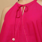 Pink Cotton Poplin Halter Neck Flared Top