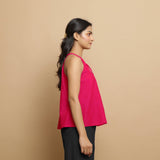 Pink Cotton Poplin Halter Neck Flared Top