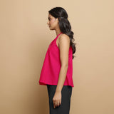 Pink Cotton Poplin Halter Neck Flared Top