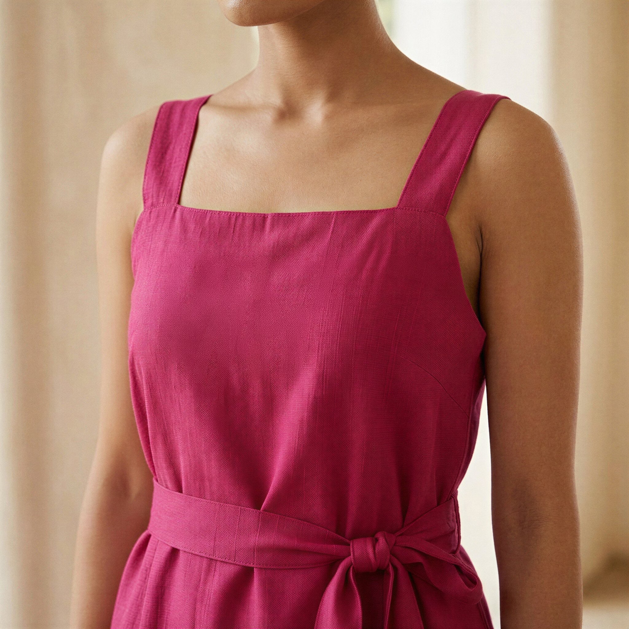 Pink Cotton Poplin Knee Length Princess Line Dress