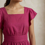 Pink Cotton Poplin Open-Back Fit and Flare Knee Length Dress