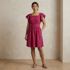 Pink Cotton Poplin Open-Back Fit and Flare Knee Length Dress